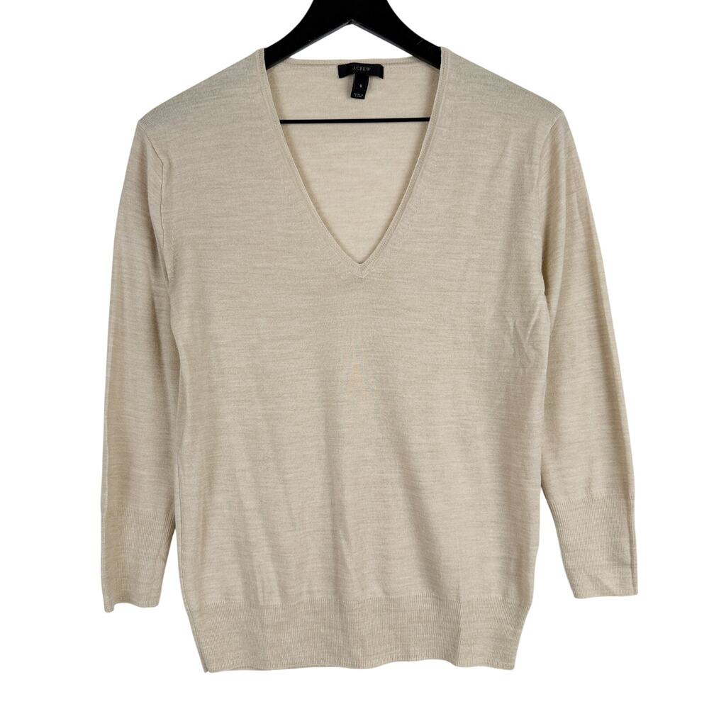 J.Crew Womens Lightweight Merino Wool V-Neck Sweater Beige - S
